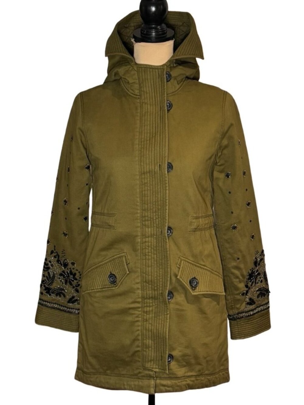 Rare Abercrombie Fitch Embellished Twill Parka Jacket XS Y2K Hooded Utility